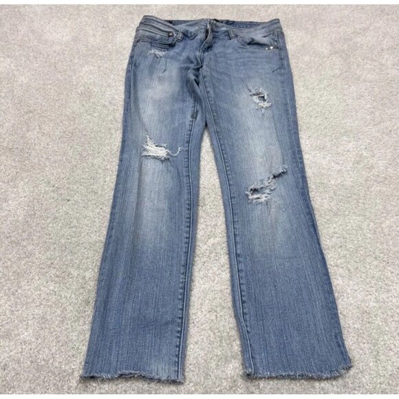 Fox Jeans Women’s Blue Distressed Straight Pockets Size 3 - Picture 5 of 11